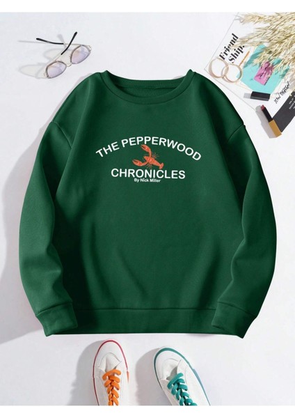 Akrep Baskılı Yeşil Bisiklet Yaka Kadın Sweatshirt fırsatları