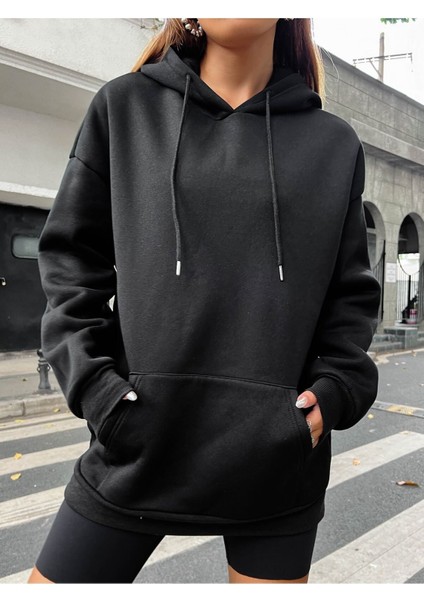 Ay Tutulması Baskılı Kapüşonlu Ünisex Oversize Sweatshirt modelleri