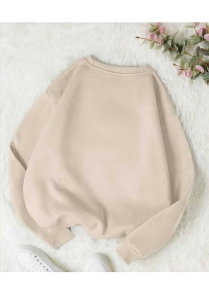 Çiçek Cep Baskılı Bisiklet Yaka Salaş Eşofman Üstü Oversize Sweatshirt fiyatları