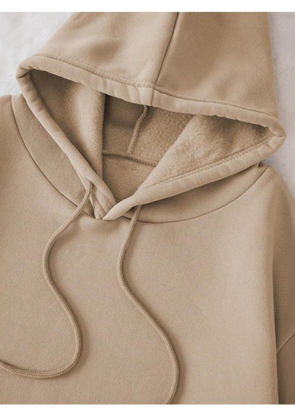 Çiçek Kol Baskılı Oversize Kapüşonlu Kadın Unisex Sweatshirt