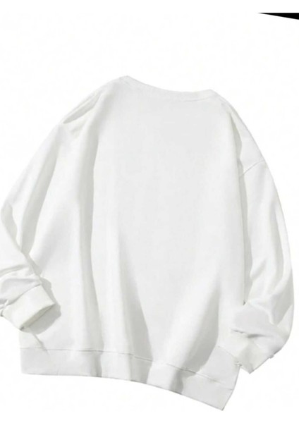 Yeni Yıl Temalı Bisiklet Yaka Beyaz Ünisex Oversize Sweatshirt fiyatları