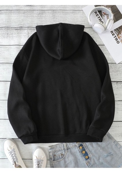 Naturally Baskılı Ünisex Siyah Kapüşonlu Oversize Sweatshirt modelleri