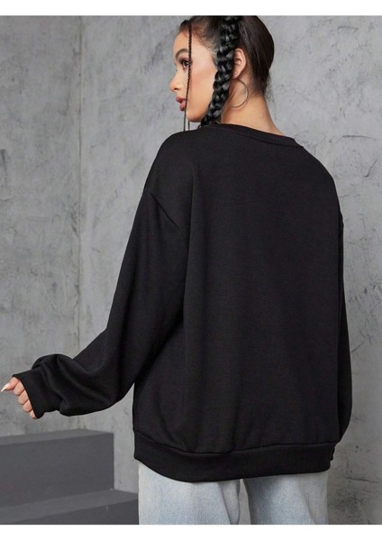 80's Years Teyp Baskılı Bisiklet Yaka Ünisex Siyah Oversize Sweatshirt modelleri