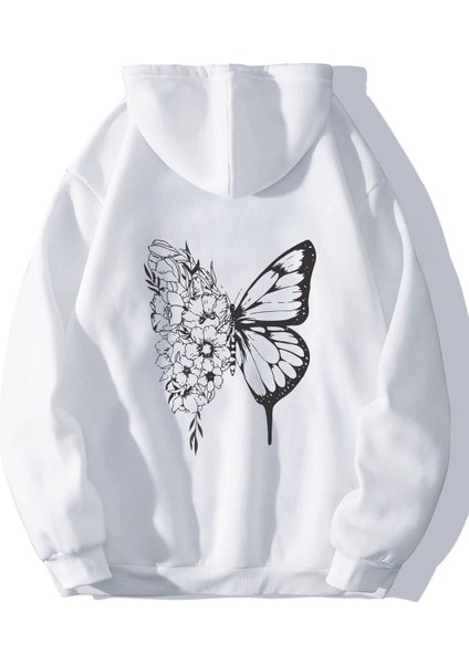 Kadın Oversize Floral Kelebek Baskılı Sweatshirt