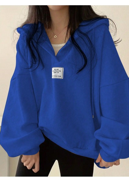 Unisex V-Yaka Kapüşonlu Basic Oversize Swetshirt modelleri