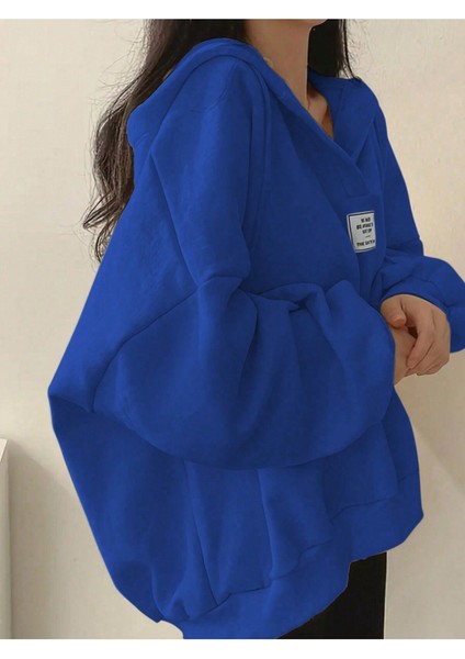 Unisex V-Yaka Kapüşonlu Basic Oversize Swetshirt fırsatları