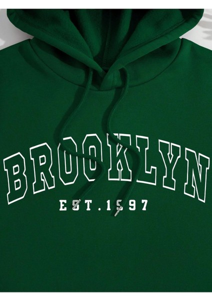 Brooklyn New York Baskılı Kapüşonlu Unisex Oversize Sweatshirt modelleri
