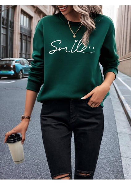 Smile Baskılı Bisiklet Yaka Unisex Oversize Sweatshirt modelleri