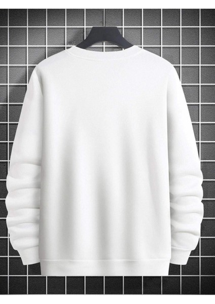 Aslan Baskılı Beyaz Bisiklet Yaka Ünisex Oversize Sweatshirt fiyatları