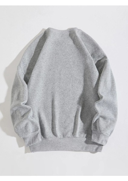 Gri Bisiklet Yaka Ünisex Oversize Sweatshirt fiyatları