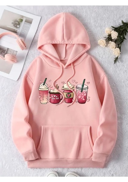 Coffe Baskılı Kapüşonlu Unisex Oversize Salaş Sweatshirt