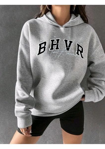 Bhvr Baskılı Ünisex Kapüşonlu Oversize Sweatshirt