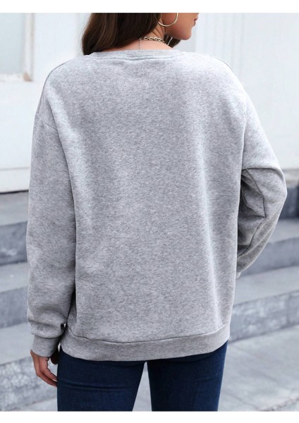 Tüy Baskılı Oversize Sıfır Yaka Sweatshirt fiyatları
