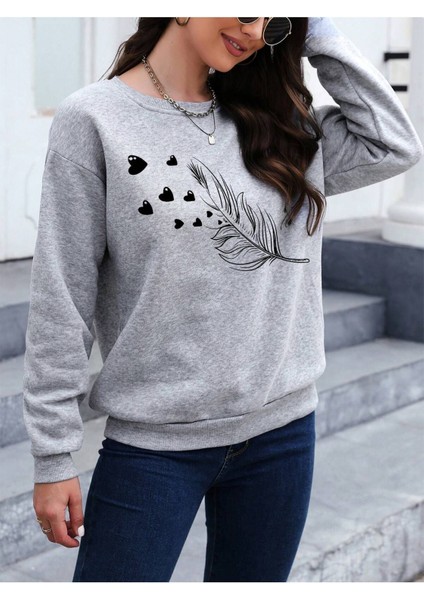 Tüy Baskılı Oversize Sıfır Yaka Sweatshirt fırsatları