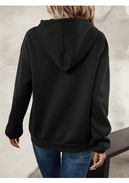 Love Is All You Need Baskılı Ünisex Siyah Kapüşonlu Oversize Sweatshirt