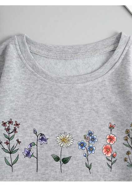 Unisex Çiçek Baskılı Bisiklet Yaka Sweatshirt indirimleri