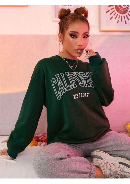 Calıfornıa West Coast Baskılı Bisiklet Yaka Ünisex Oversize Sweatshirt