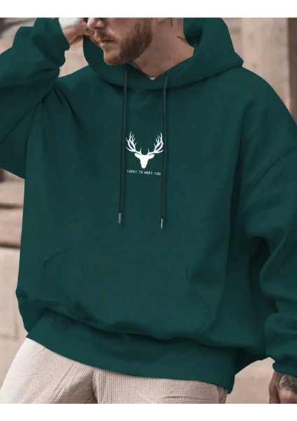 Meet You Baskılı Erkek Kapüşonlu Kanguru Cep Ünisex Oversize Sweatshirt