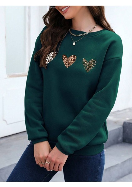 Minimal 3lü Kalp Baskılı Bisiklet Yaka Unisex Oversize Sweatshirt fırsatları