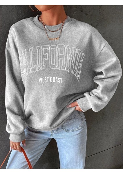 Calıfornıa West Coast Baskılı Bisiklet Yaka Ünisex Oversize Sweatshirt