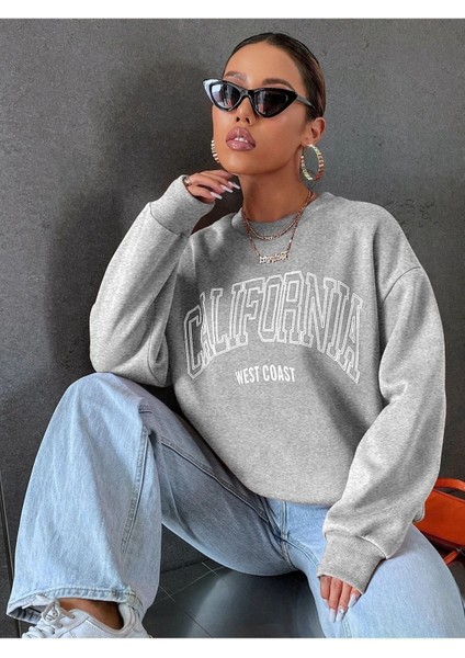 Calıfornıa West Coast Baskılı Bisiklet Yaka Ünisex Oversize Sweatshirt modelleri