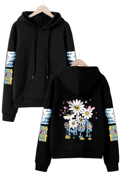 Happy Hour Baskılı Oversize Kapüşonlu Sweatshirt