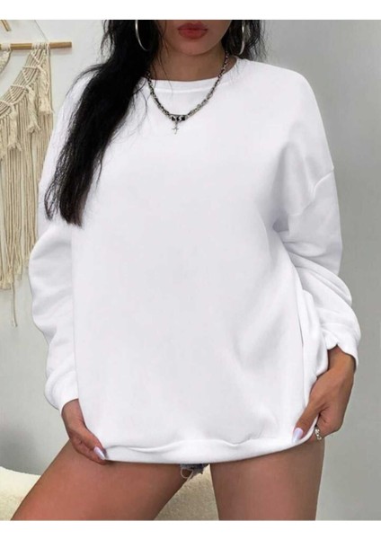 Düz Renk Basic Ünisex Bisiklet Yaka Oversize Sweatshirt