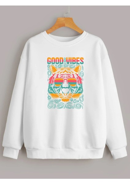 Good Vibes Baskılı Oversize Kapüşonlu Sweatshirt