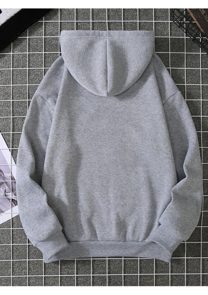 Minimal Yarım Kalp Baskılı Ünisex Kapüşonlu Oversize Sweatshirt