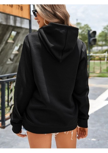 Leopar Kalp Baskılı Ünisex Siyah Kapüşonlu Oversize Sweatshirt fiyatları