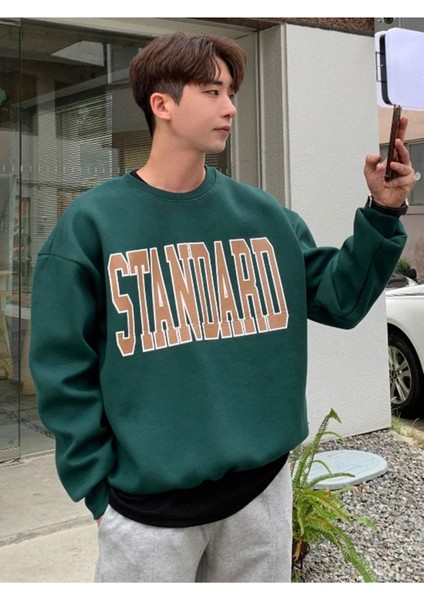 Standard Baskılı Bisiklet Yaka Oversize Sweatshirt
