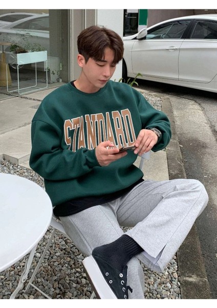 Standard Baskılı Bisiklet Yaka Oversize Sweatshirt fiyatları