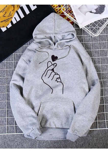 Kalpli El Baskılı Ünisex Kapüşonlu Oversize Sweatshirt