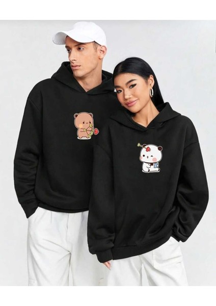 Sevgili Kombini Tasarım Baskılı Kapüşonlu Kanguru Cep Ünisex Oversize Sweatshirt