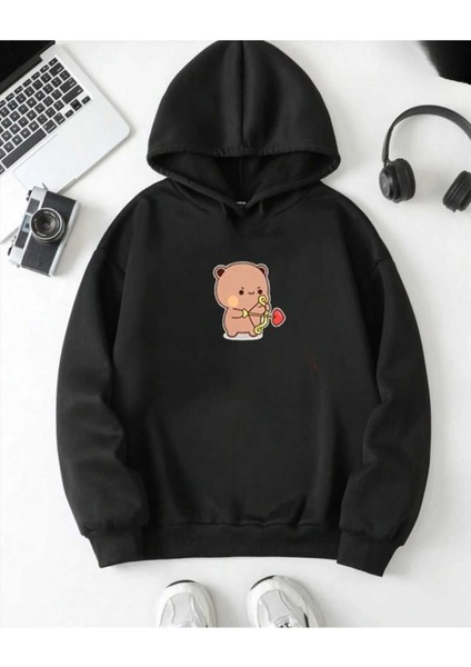 Sevgili Kombini Tasarım Baskılı Kapüşonlu Kanguru Cep Ünisex Oversize Sweatshirt modelleri