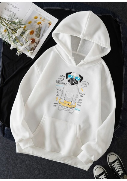 Pug Baskılı Oversize Sweatshirt