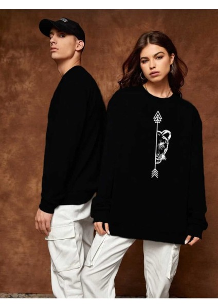2'li Aslan/kaplan Baskılı Bisiklet Yaka Salaş Eşofman Üstü Oversize Sweatshirt fiyatları