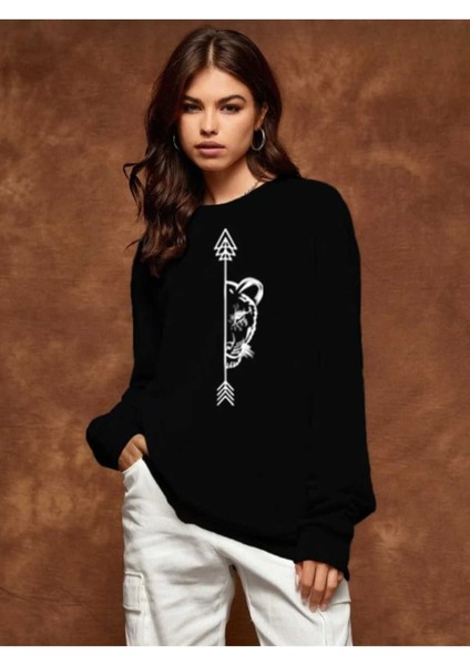 2'li Aslan/kaplan Baskılı Bisiklet Yaka Salaş Eşofman Üstü Oversize Sweatshirt modelleri