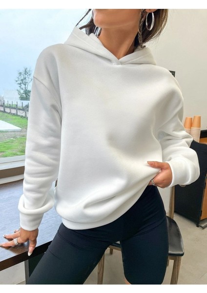 Be The Energy Baskılı Ünisex Beyaz Kapüşonlu Oversize Sweatshirt modelleri