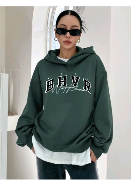 Bhvr Baskılı Ünisex Kapüşonlu Oversize Sweatshirt