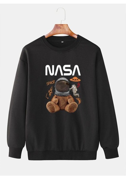 Siyah Unisex Sweatshirt Nasa Baskılı Oversize