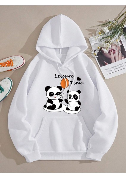 Levure Time Baskılı Ünisex Kapüşonlu Oversize Sweatshirt