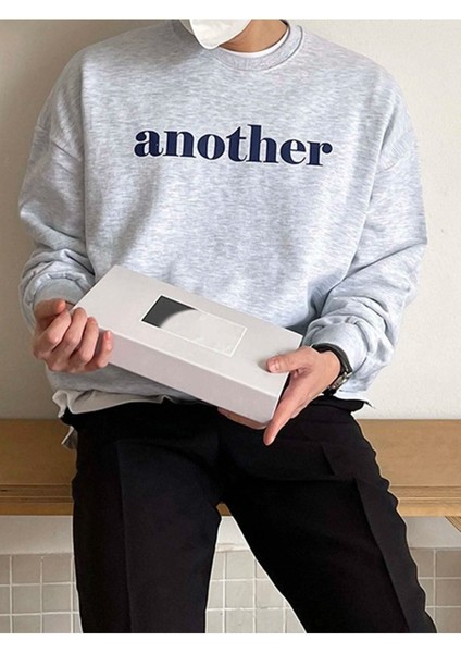 Another Baskılı Gri Bisiklet Yaka Oversize Sweatshirt
