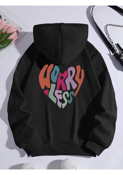 Worry Less Baskılı Oversize Sweatshirt