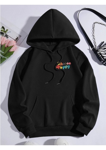 Choose Happy Baskılı Kapüşonlu Oversize Sweatshirt fiyatları