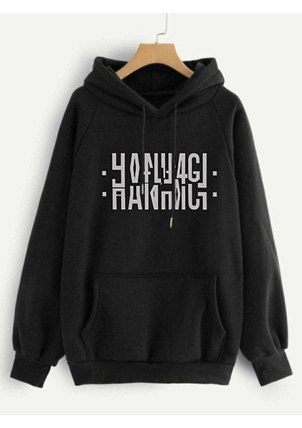 Hanımcı Baskılı Kapüşonlu Oversize Sweatshirt