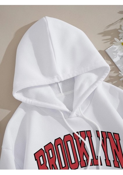 Brooklyn New York Baskılı Ünisex Kapüşonlu Oversize Sweatshirt fiyatları