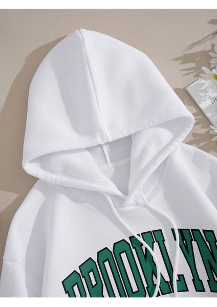Brooklyn New York Baskılı Ünisex Kapüşonlu Oversize Sweatshirt fiyatları