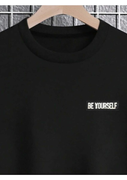 Minimal Baskılı Erkek Bisiklet Yaka Ünisex Oversize Sweatshirt