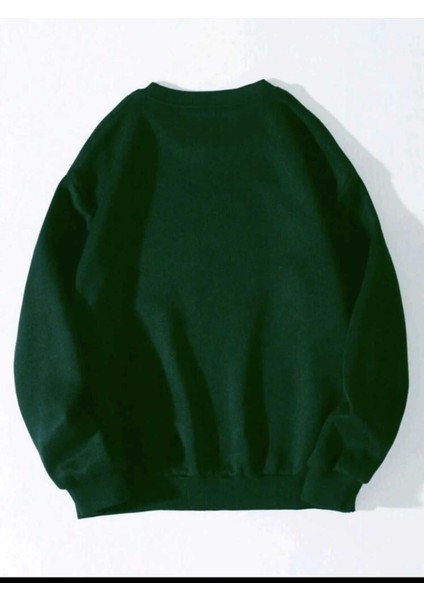 Yeni Yıl Basklı Bisiklet Yaka Yeşil Ünisex Oversize Sweatshirt fırsatları